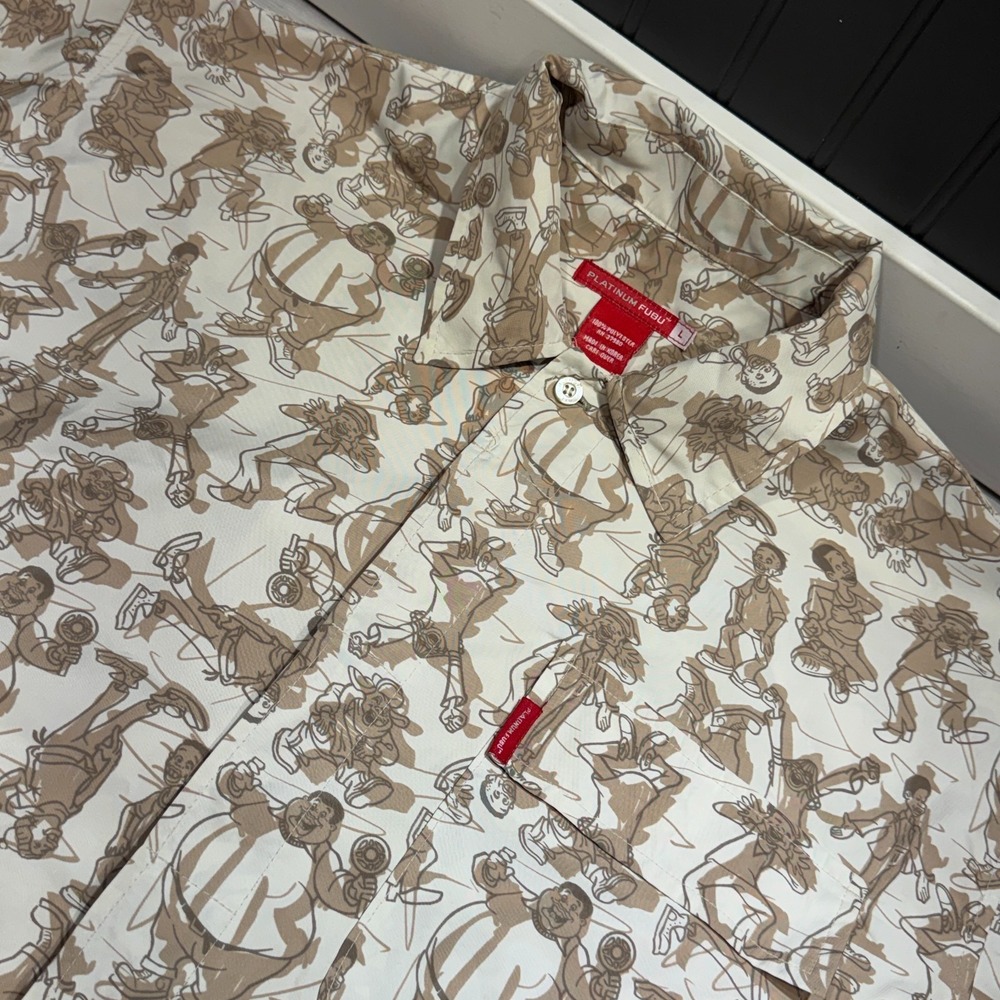 Vintage Y2K Platinum Fubu Fat Albert & Friends Button Up Shirt Size Large Baggy